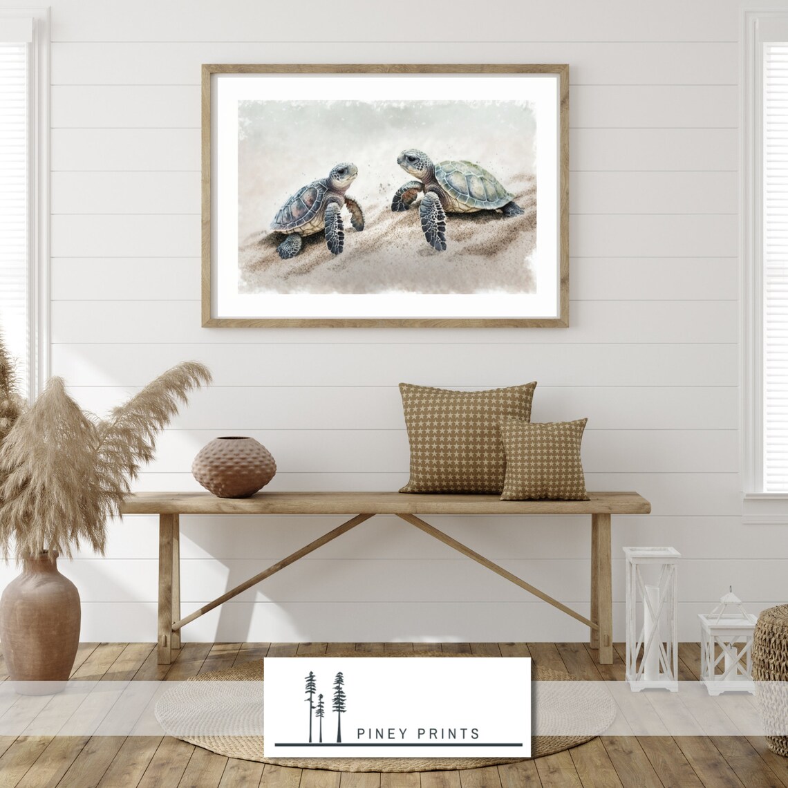 Two Baby Sea Turtles On Sand Watercolor Hatchling Ocean Art Poster - Image 3