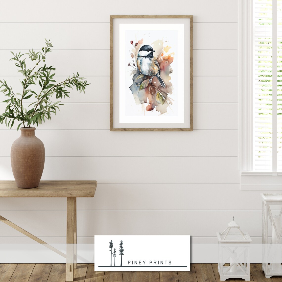 Black Capped Chickadee Autumn Watercolor Bird Art Nature Poster - Image 2