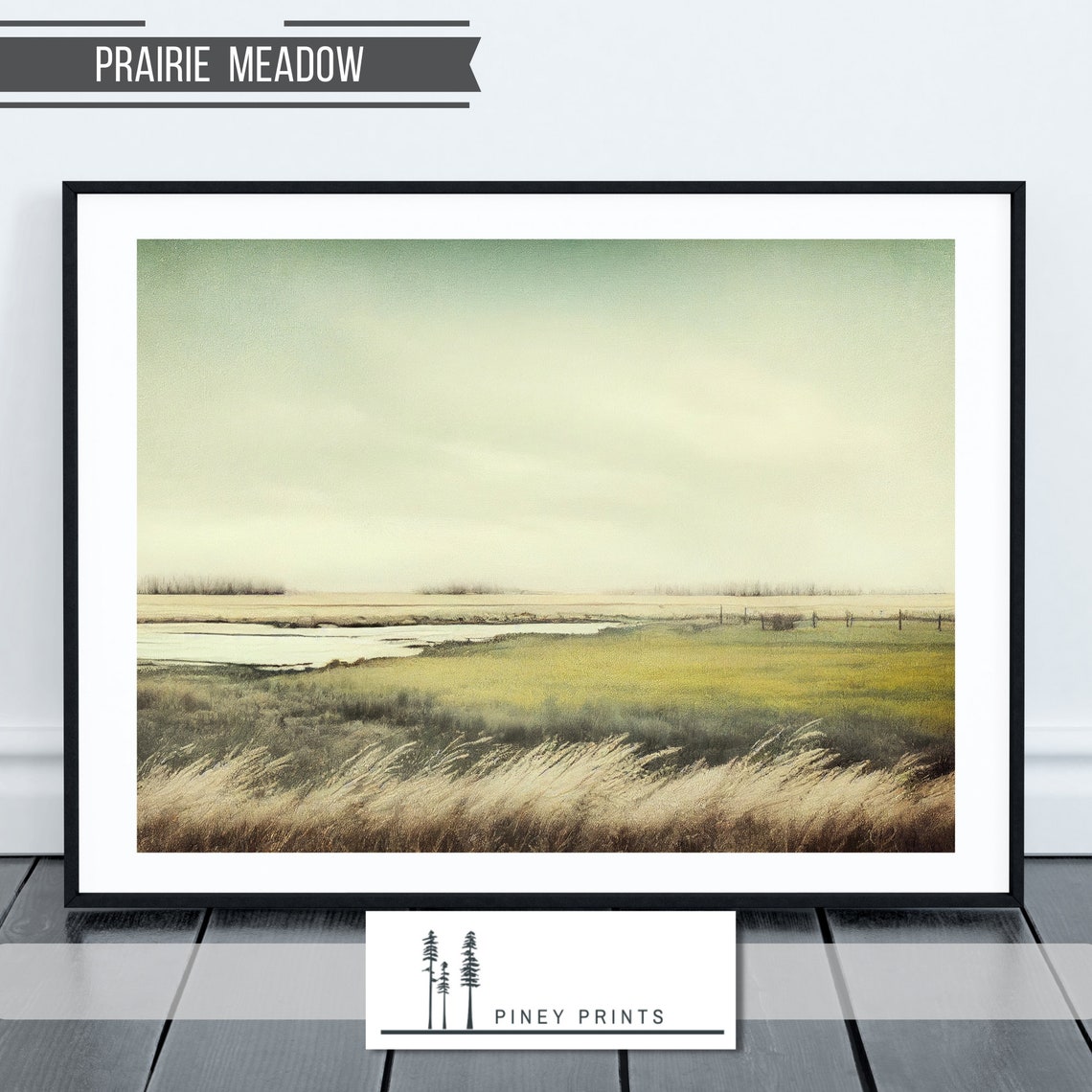 Prairie Meadow Windswept Grass Landscape Neutral Nature Wall Poster