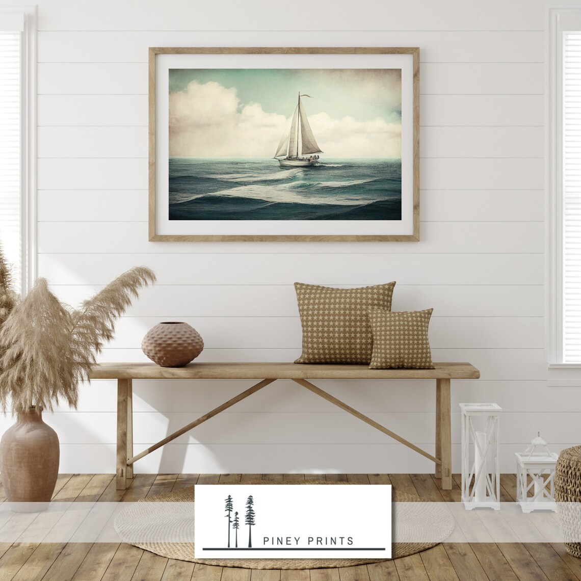 Lone Sailboat on Open Ocean Vintage Nautical Seascape Painting Poster - Image 2