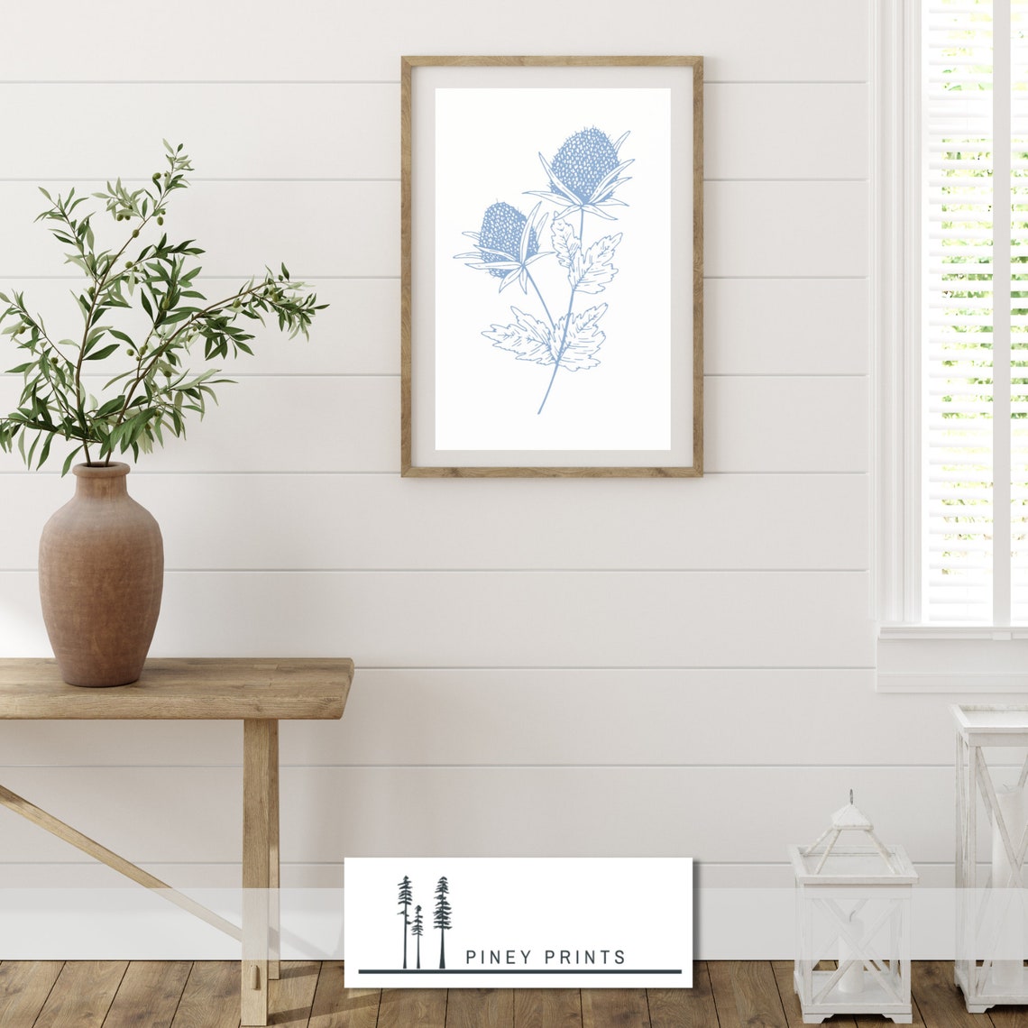 Minimalist Blue Thistle Botanical Line Drawing Floral Wall Poster - Image 2