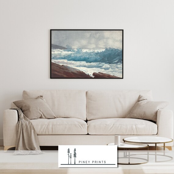 Ocean Breakers Vintage Seascape Painting Coastal Waves On Rocks Poster