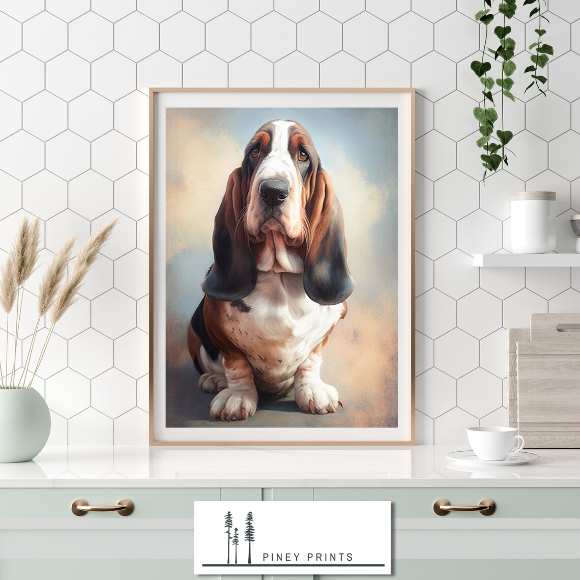 Basset Hound Dog Portrait Painting Cute Puppy Dog Lover Art Poster - Image 3