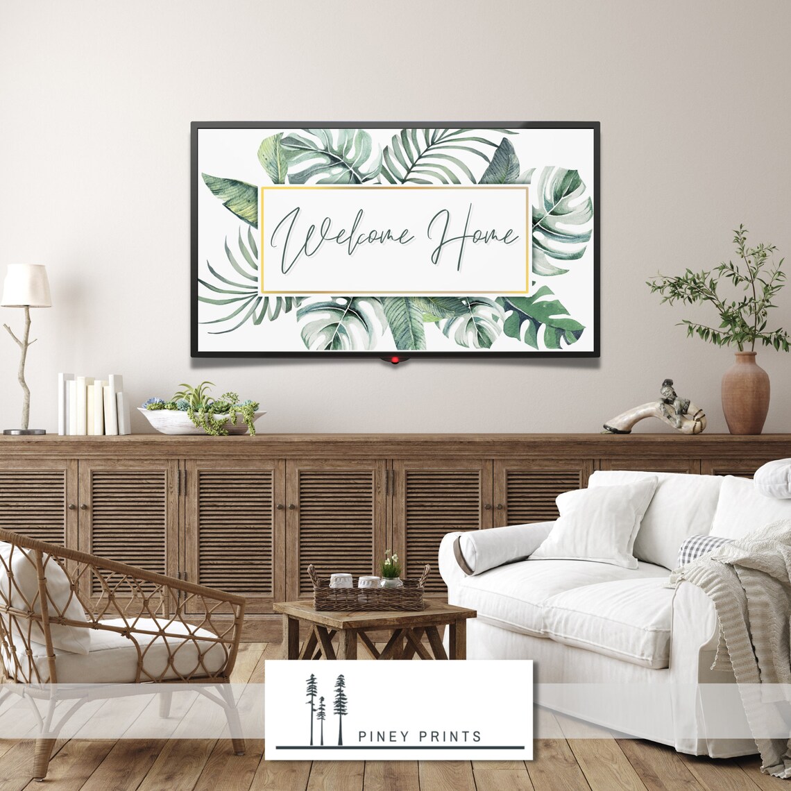 Welcome Home Monstera Leaves Tropical Botanical Frame TV Art Print - Image 2