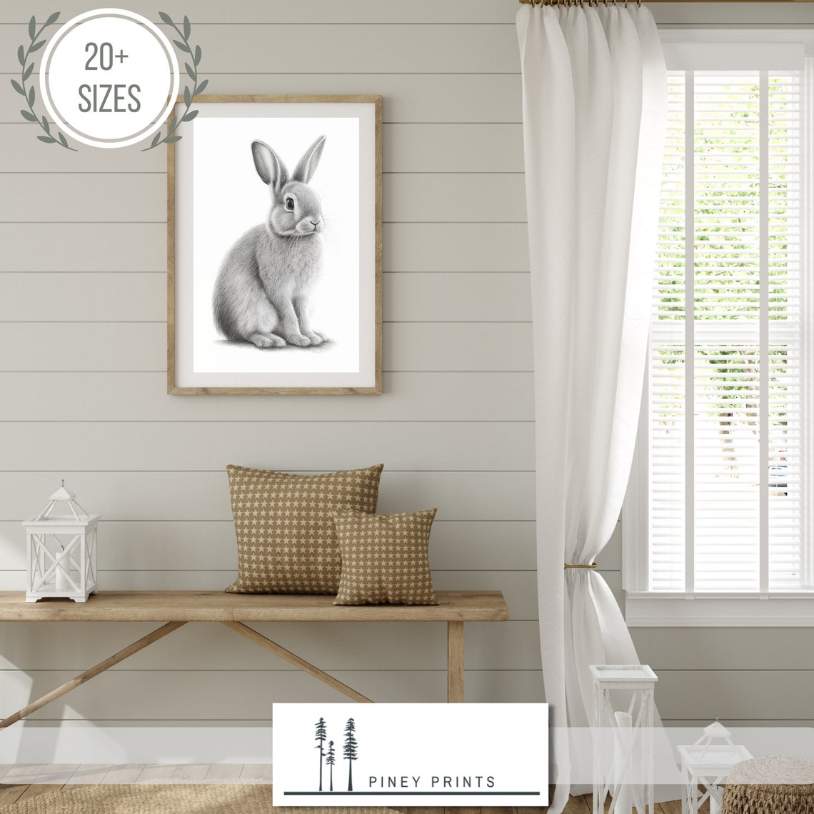 Gray Bunny Rabbit Pencil Sketch Nursery Animal Drawing Poster - Image 2