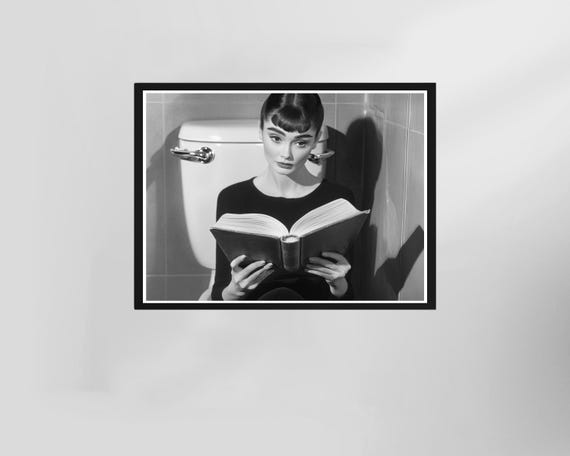 Audrey Hepburn Poster Funny Bathroom Wall Art Black And White Toilet Print Restroom Decor Book Lover Gifts