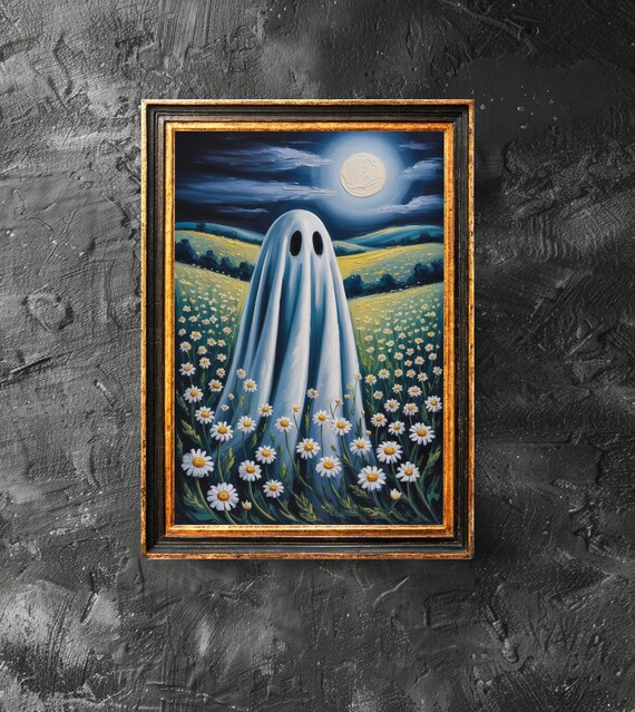 With Flowers At The Moon Poster Floral Wall Art Cute Halloween
