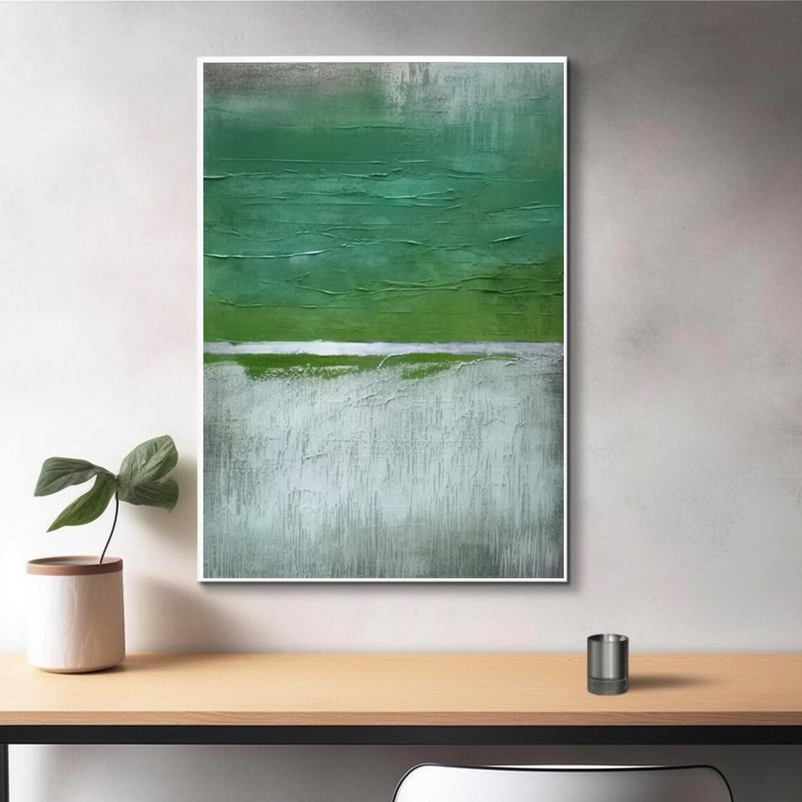Green White Rain Abstract Vertical Texture Calming Decor Art Poster - Image 3
