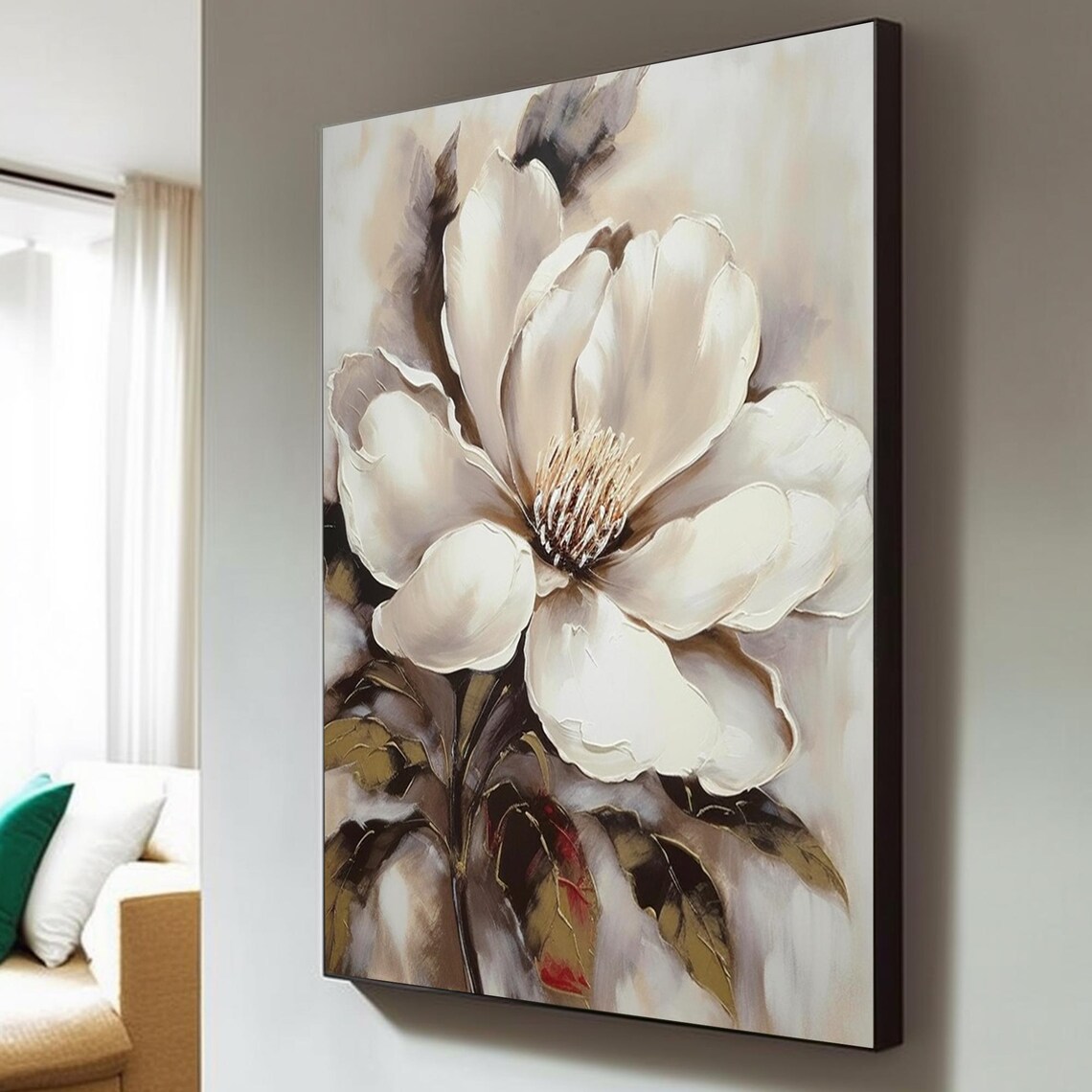 Cream Magnolia Bloom Golden Foliage Warm Neutral Floral Art Poster - Image 5