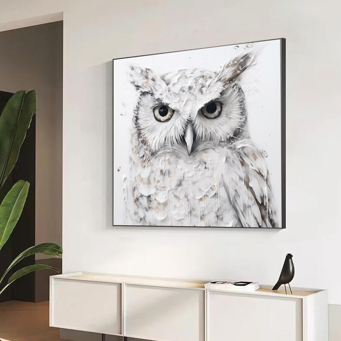White Owl Portrait Wildlife Bird Oil Painting Wildlife Art Poster