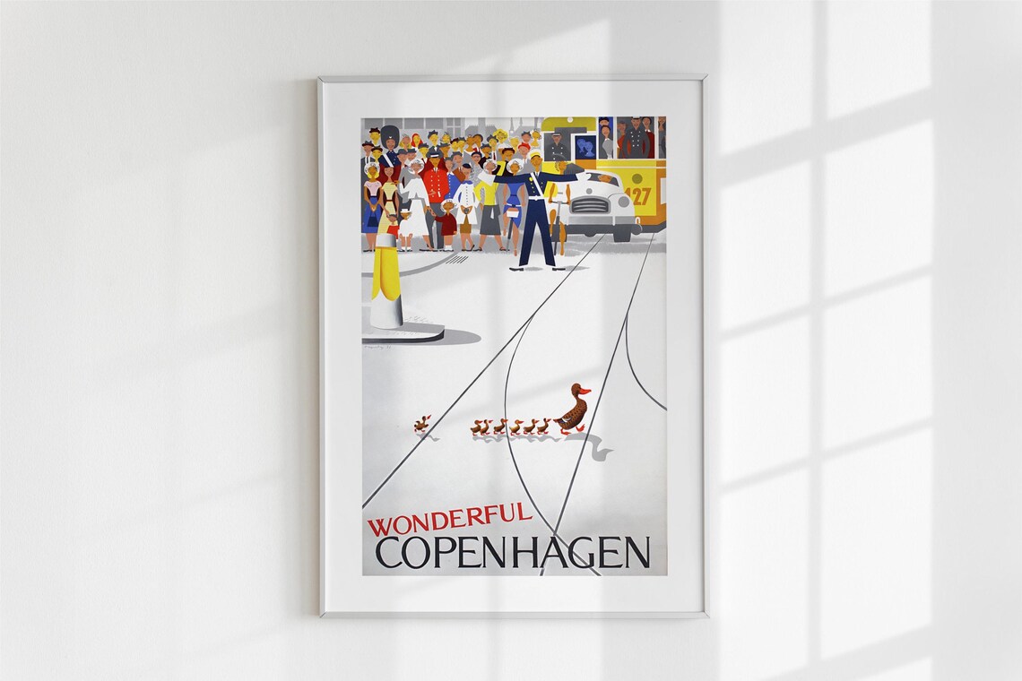 Wonderful Copenhagen Vintage Ducklings Tram Retro Travel Art Poster