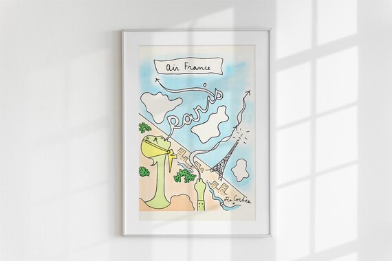 Air France Paris Whimsical Eiffel Tower Sketch Travel Art Poster