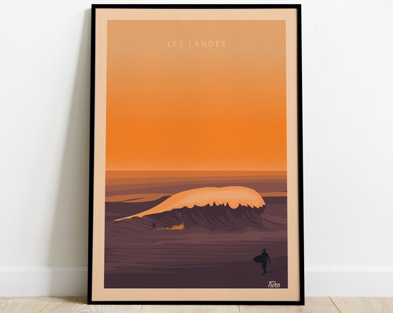 Les Landes Vintage Travel Poster, Surfing Coast