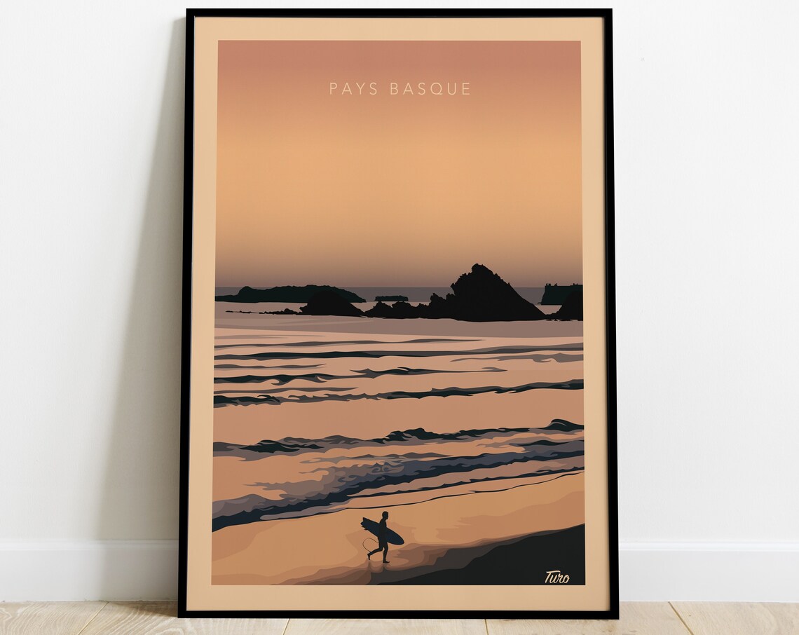 Biarritz Rocher De La Vierge Vintage Travel Poster