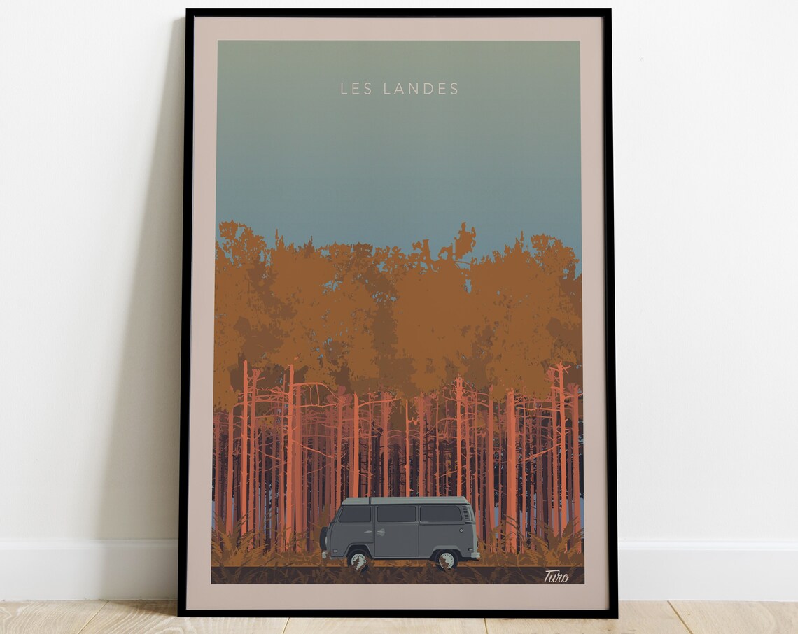 Les Landes Vintage Travel Poster, South West Coast