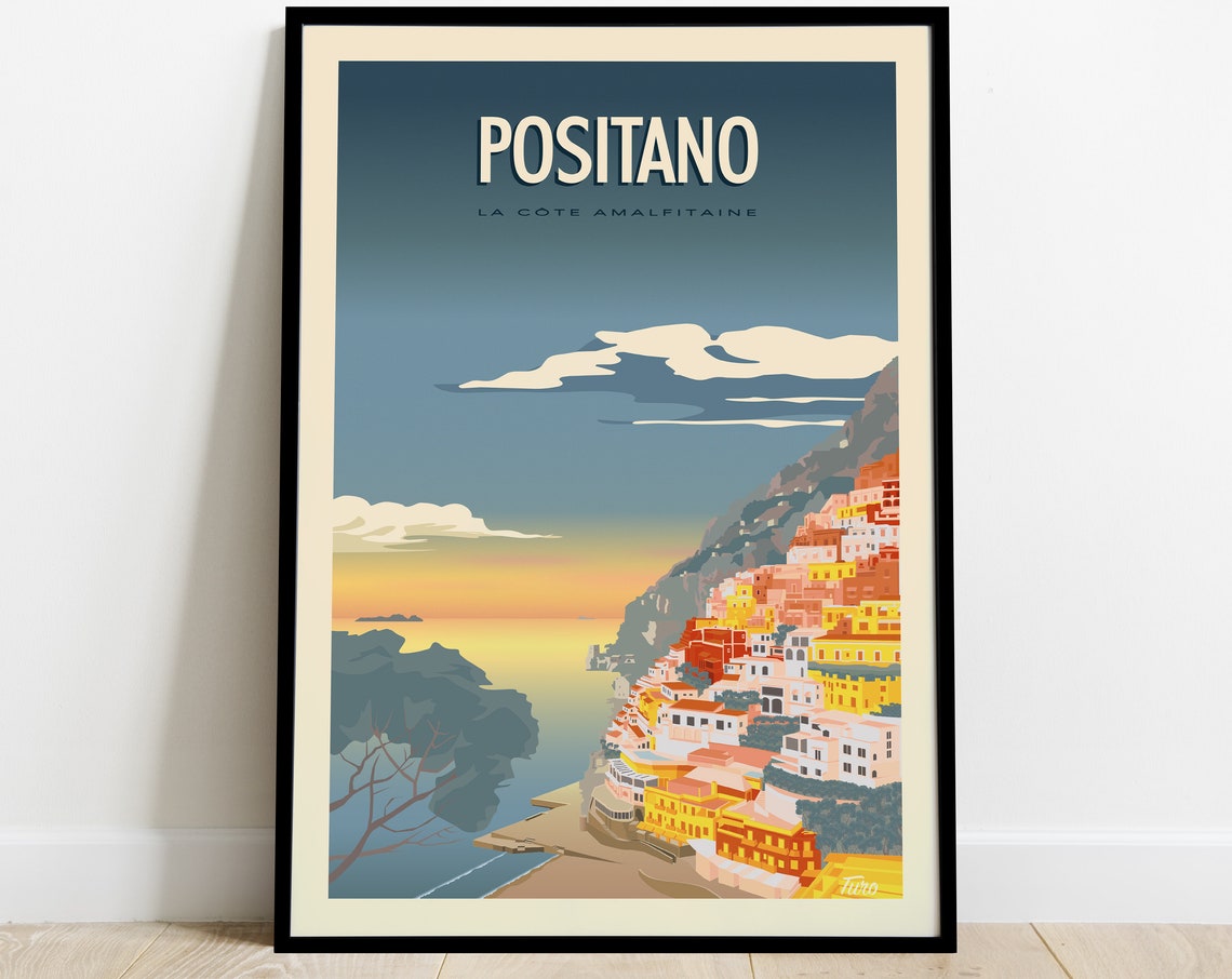 Positano Amalfi Coast Cliffside Village Sunset Travel Poster - Image 3