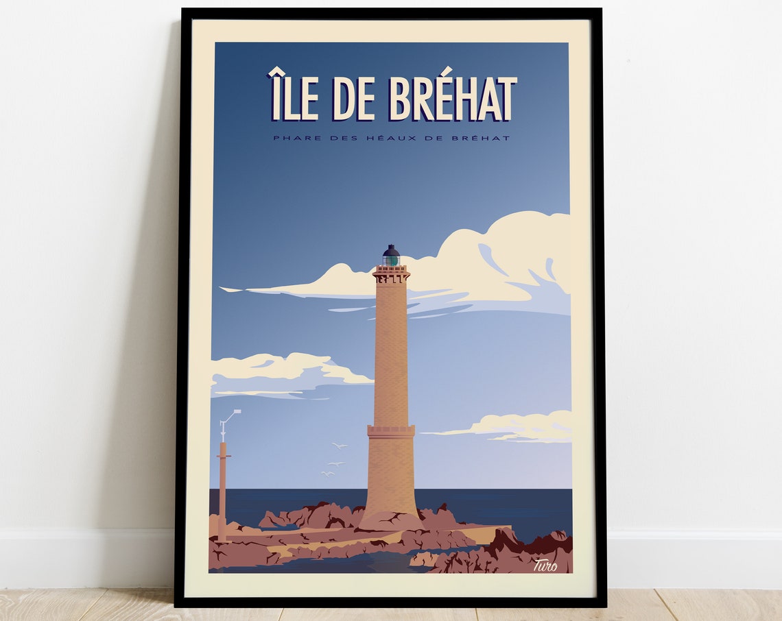 Island Of Brhat Travel Poster Poster Lighthouse Of Haux De Brhat Vintage Poster Lighthouse Of Brittany France - Image 3