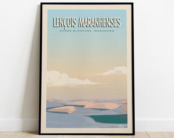 Lenois Maranhenses Travel Poster White Dune Poster Maranhao Vintage Poster Brazil Northeast