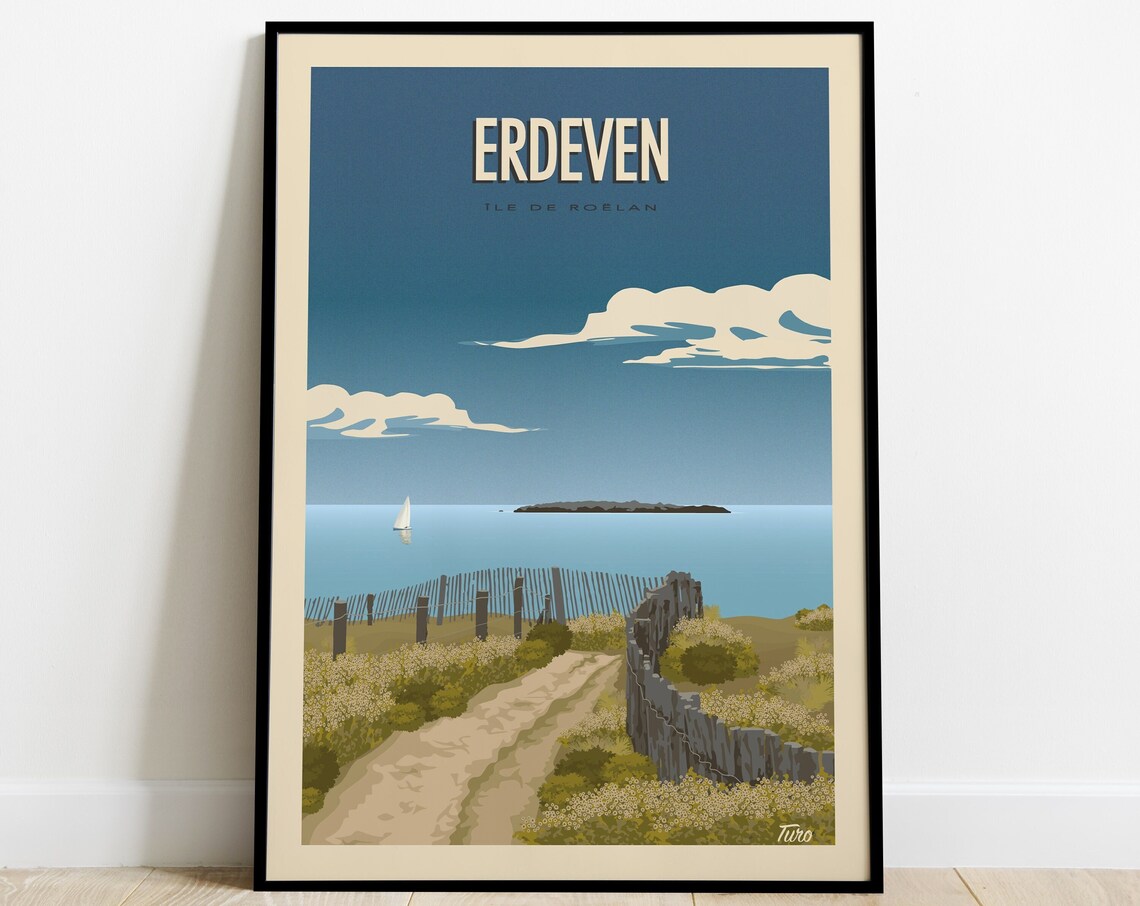 Erdeven Vintage Brittany France Travel Poster