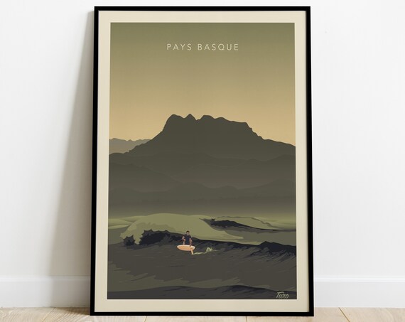 Basque Country Travel Poster Surfing Travel Poster In Front Of The Three Crowns Vintage West Coast South West Poster