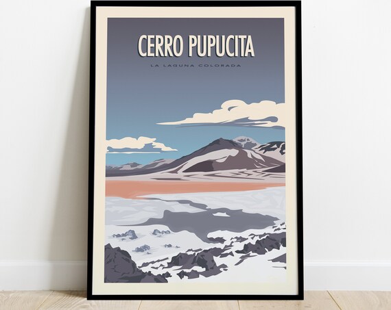 Cerro Pupucita Travel Poster Poster La Laguna Colorada Poster Vintage Volcanoes