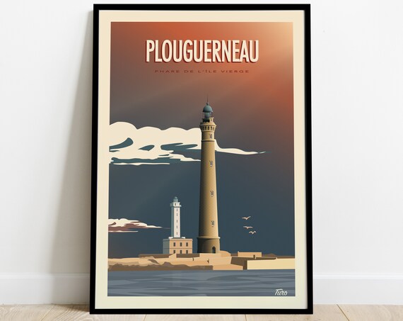 Plouguerneau Travel Poster Virgin Island Lighthouse Poster Vintage Brittany Lighthouse Poster France