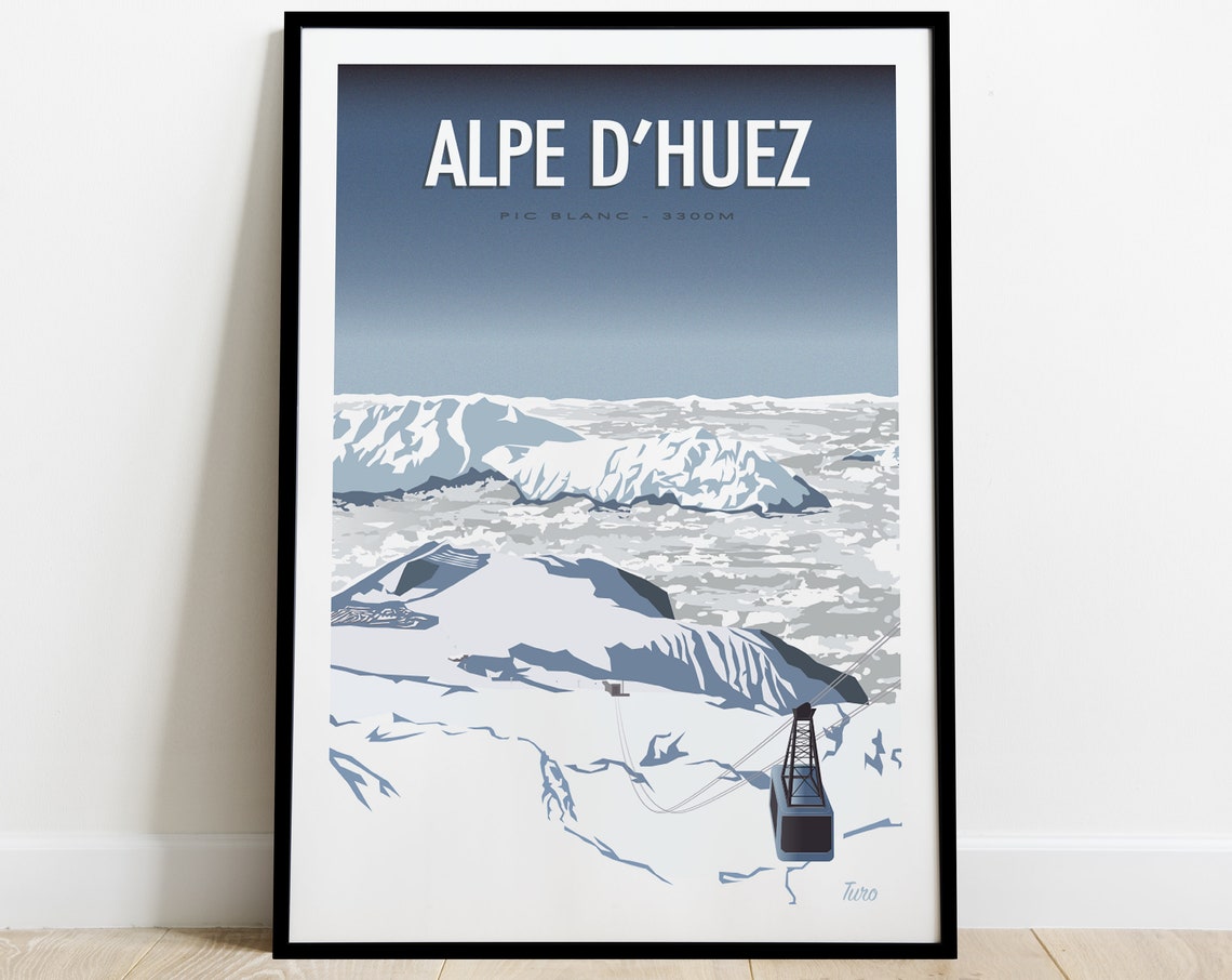 Alpe d'Huez Pic Blanc 3300m Glacier Panorama Retro Travel Poster