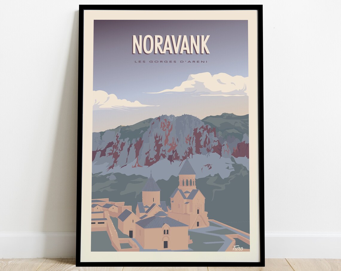 Noravank Travel Poster, Areni Gorge Vintage Armenia