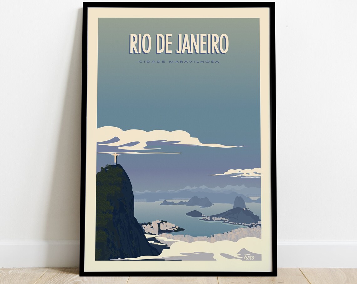 Rio De Janeiro Christ The Redeemer Bay Vintage Travel Poster - Image 3