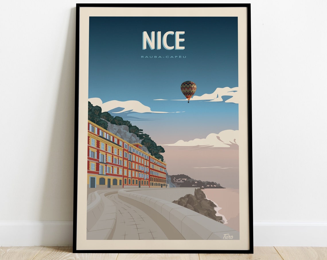 Nice Rauba Capeu Seafront Hot Air Balloon Vintage Travel Poster - Image 3