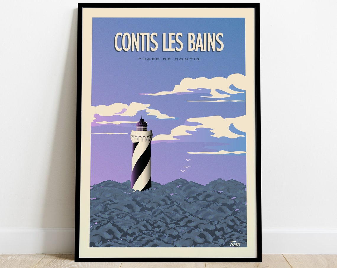 Contis Les Bains Contis Lighthouse Pines Vintage Travel Poster
