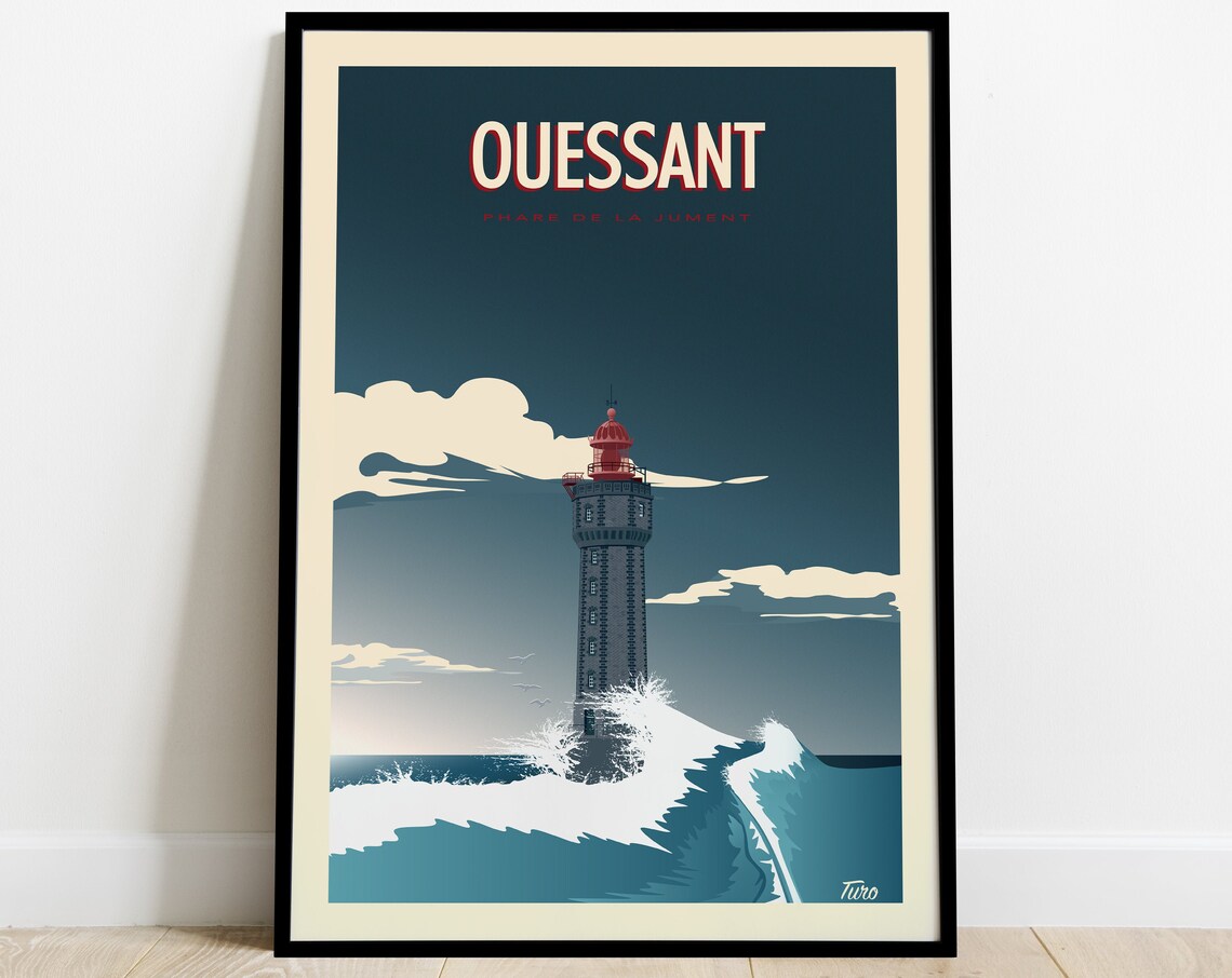 Ouessant Vintage Travel Poster, Brittany Lighthouse