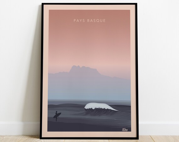 Basque Country Travel Poster Poster Travel Surf In Front Of The Three Crowns Vintage Poster West Coast South West