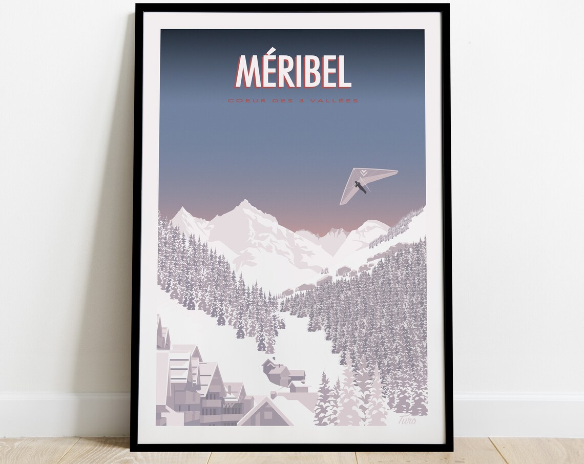 Meribel Coeur Des 3 Vallees Hang Glider Vintage Travel Poster - Image 3