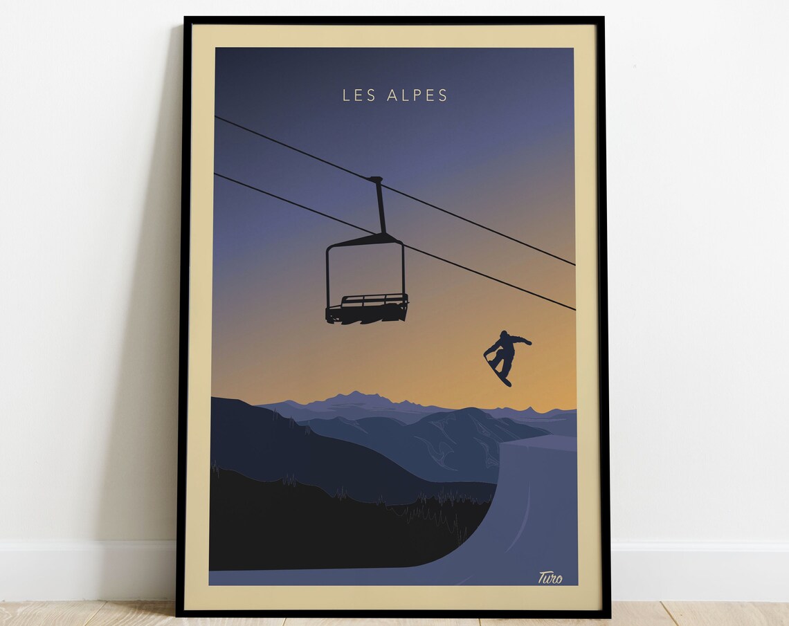 The Alps Vintage Mountains Winter Sports Art Print