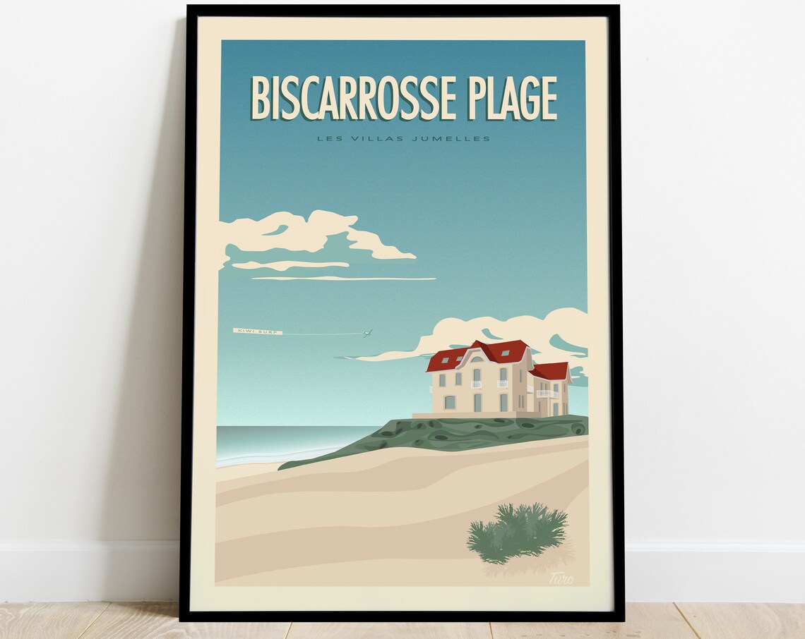 Biscarrosse Plage Vintage Travel Poster, Les Villas