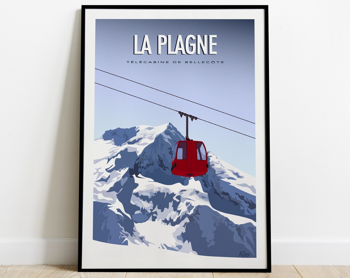 La Plagne Vintage Travel Poster, Gondola Art Print