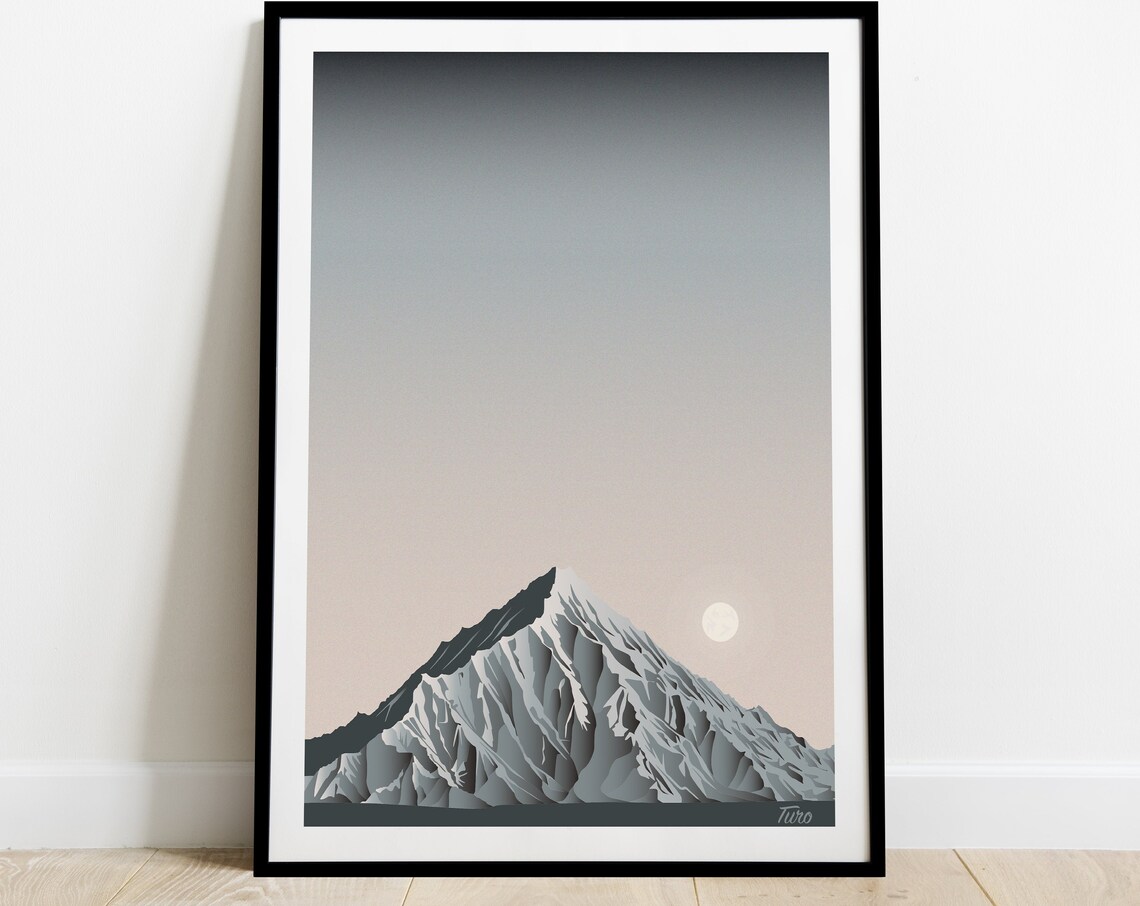 Bardenas Reales Rocky Peak Moonrise Desert Retro Travel Poster