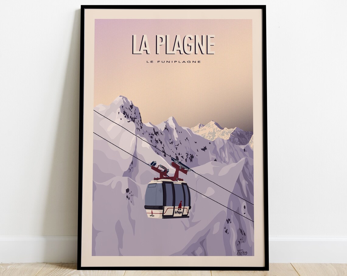 La Plagne Le Funiplagne Gondola Snow Peaks Dawn Travel Poster