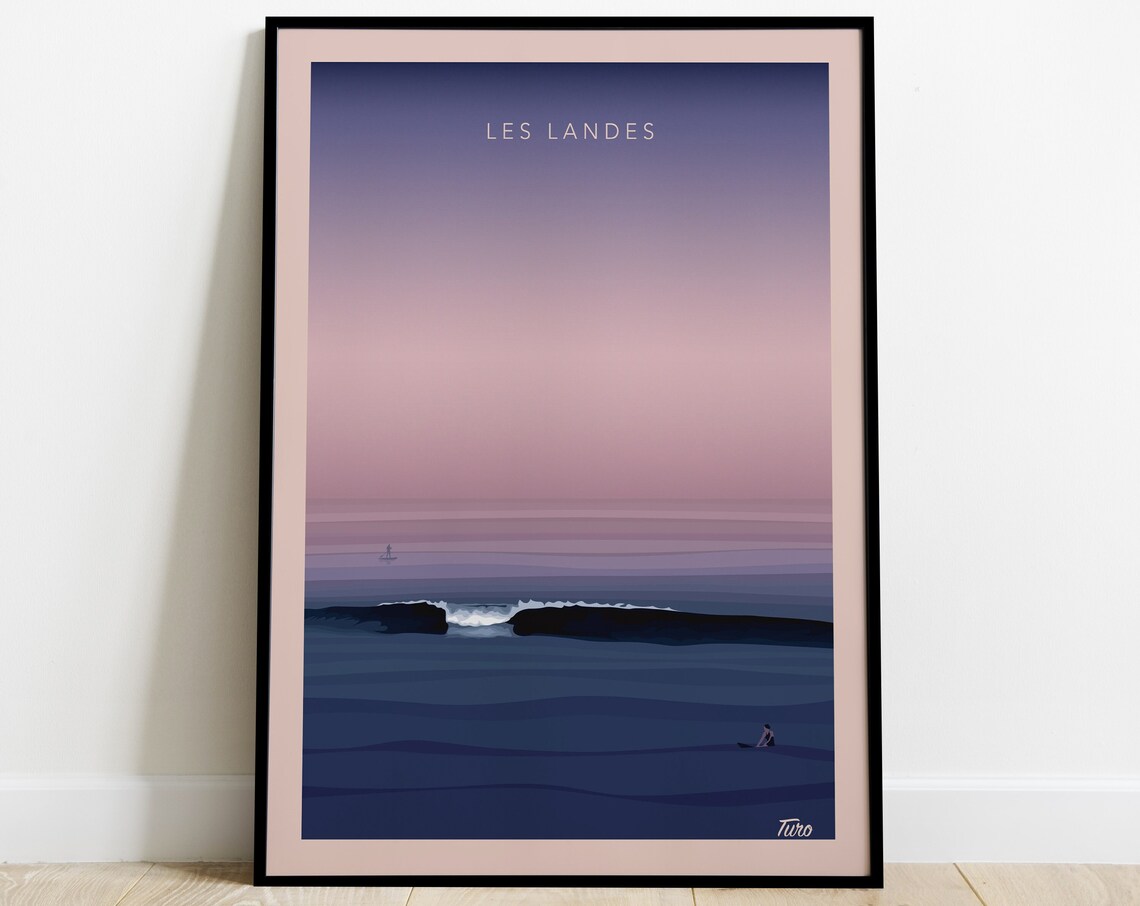 Les Landes Vintage Travel Poster, Ocean Forest Wave