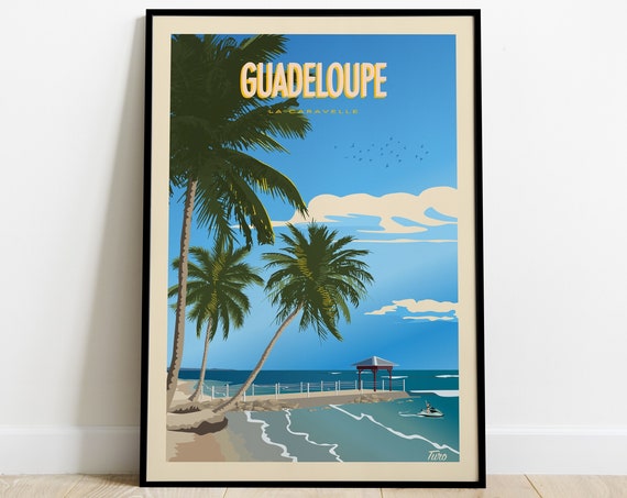 Guadeloupe Vintage Travel Poster, Island Beaches