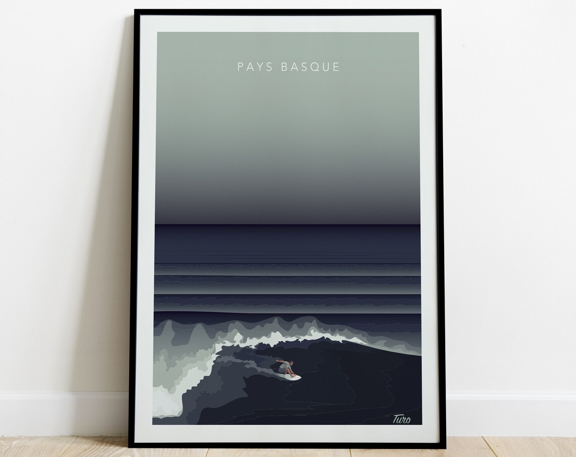 Basque Country Travel Poster, Vintage Surf Coast