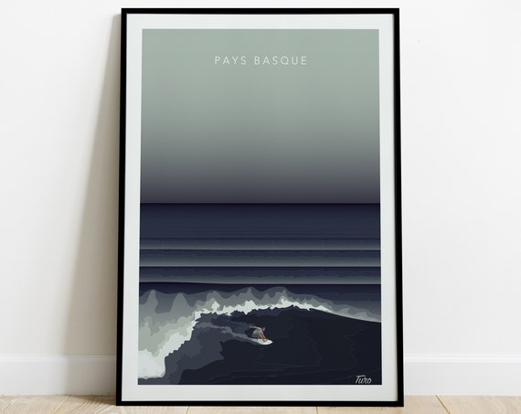Basque Country Travel Poster, Vintage Surf Coast