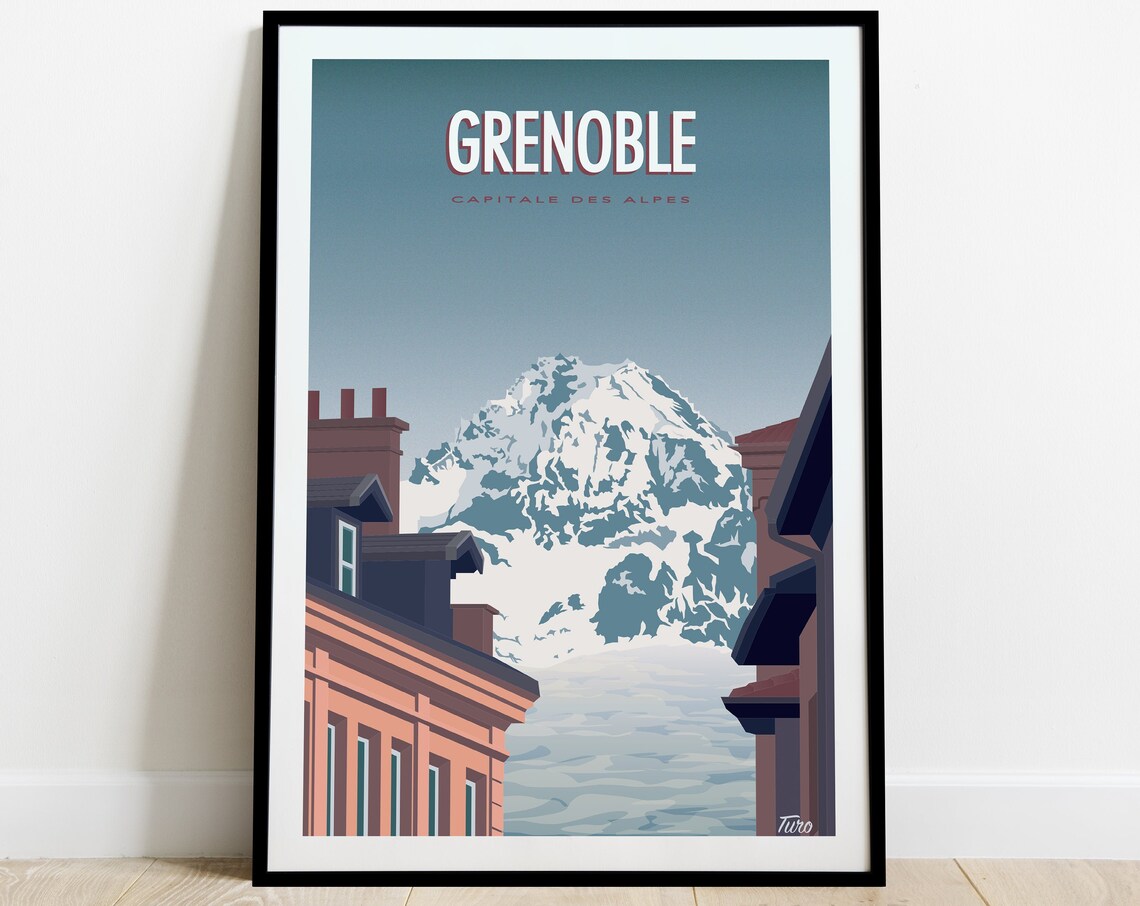 Grenoble Travel Poster, Vintage Alps Landscape