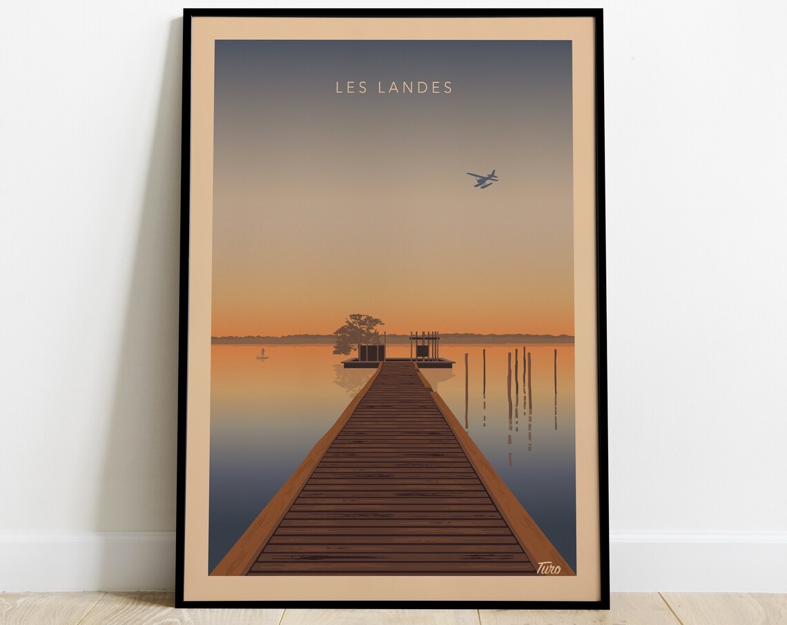 Les Landes Vintage Travel Poster, Lake and Ocean
