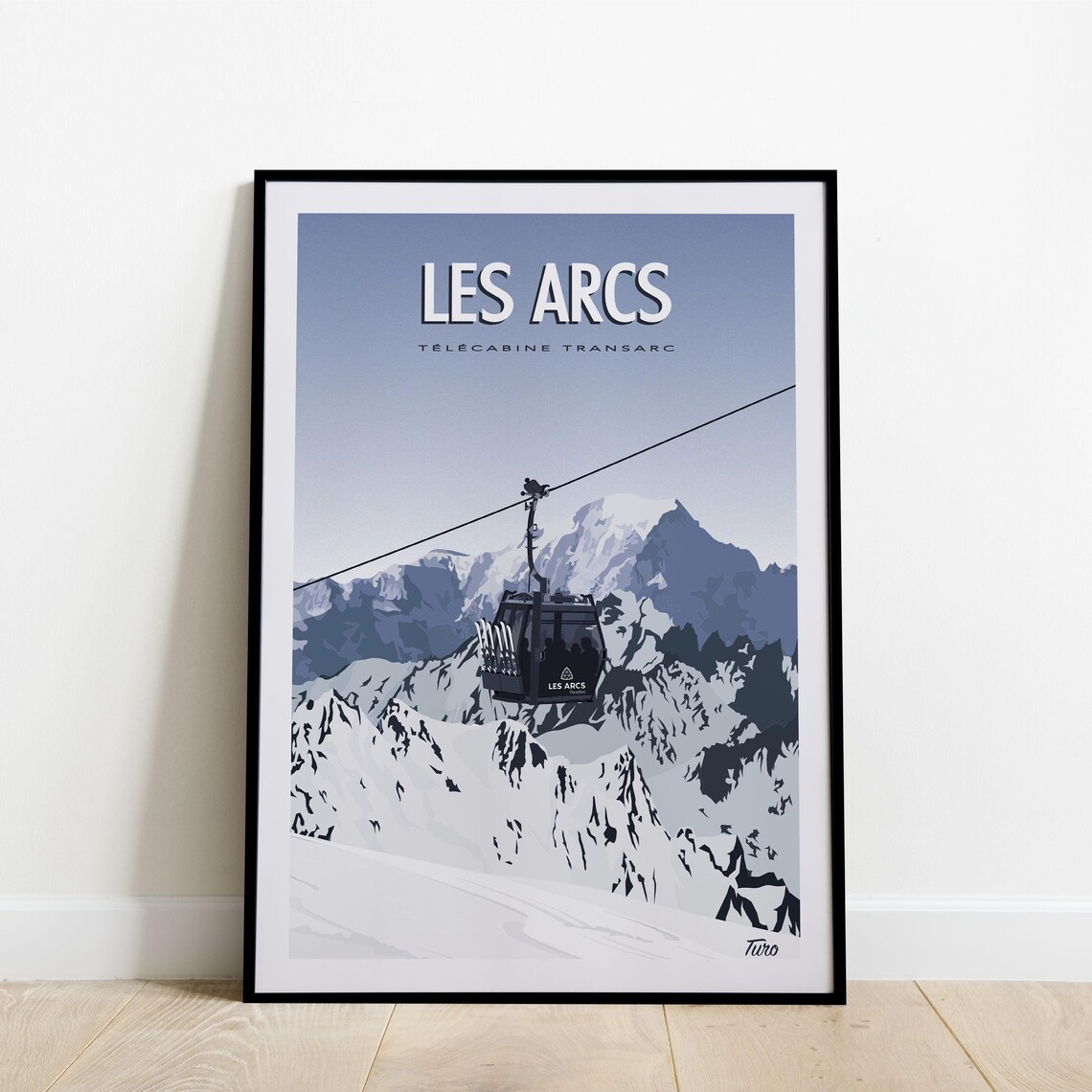 Les Arcs Telecabine Transarc Black Gondola Snow Peak Travel Poster