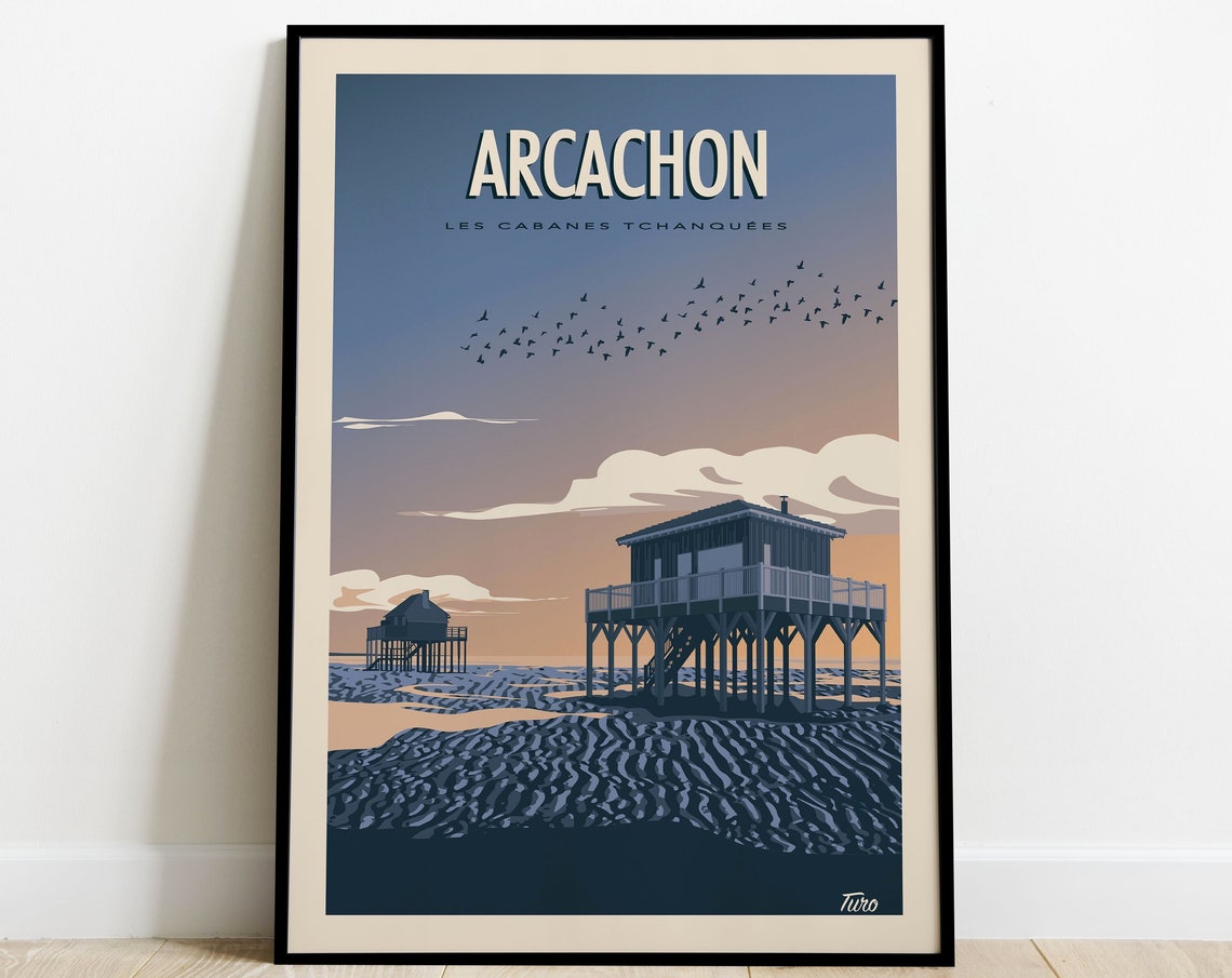 Arcachon Cabanes Tchanquees Stilt Houses Birds Retro Travel Poster