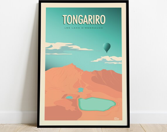 Tongariro Travel Poster Emerald Lakes Poster Vintage Volcanoes Poster