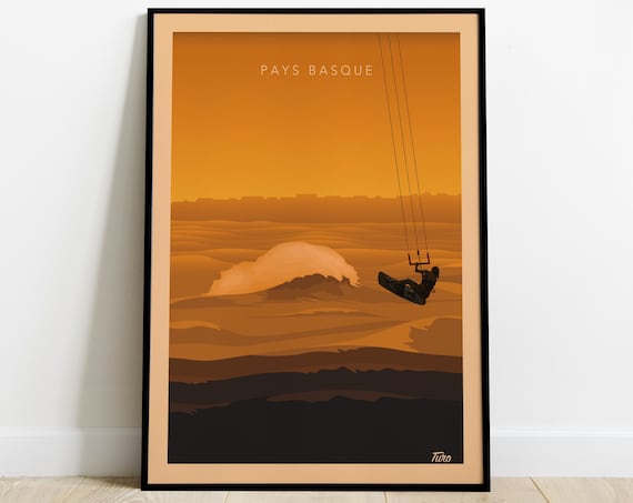 Basque Country Travel Poster Kite Surfing Travel Poster Vintage South West Coast Poster
