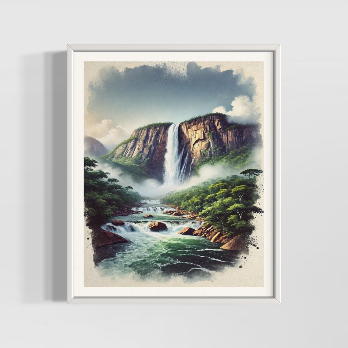 Angel Falls Venezuela Watercolor Waterfall Jungle Art Poster